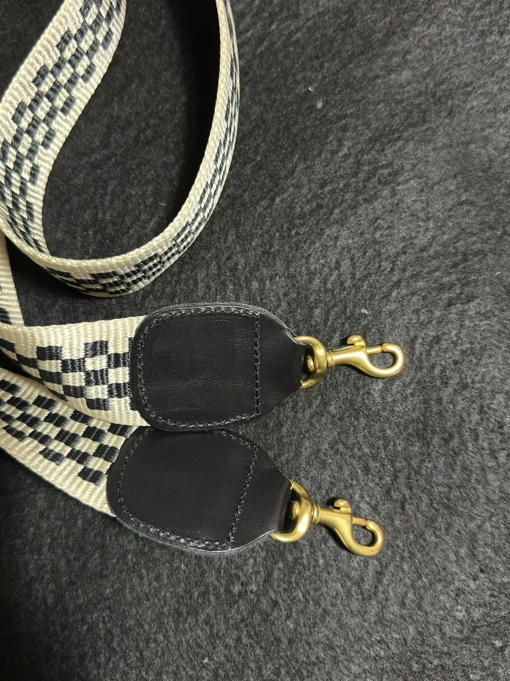 Beige & Black Checked Canvas Strap with Leather Trim